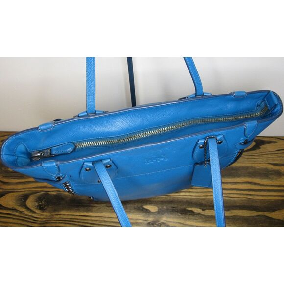 COACH NY Peacock Blue Pebbled Leather Tantum Tote ~RARE~ color Coach 34398 - Picture 7 of 10
